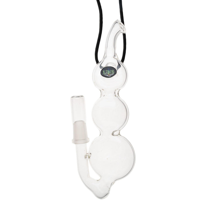 "Clear Triple Disc Pendant Pipe that can be worn around the neck," - Up N Smoke.