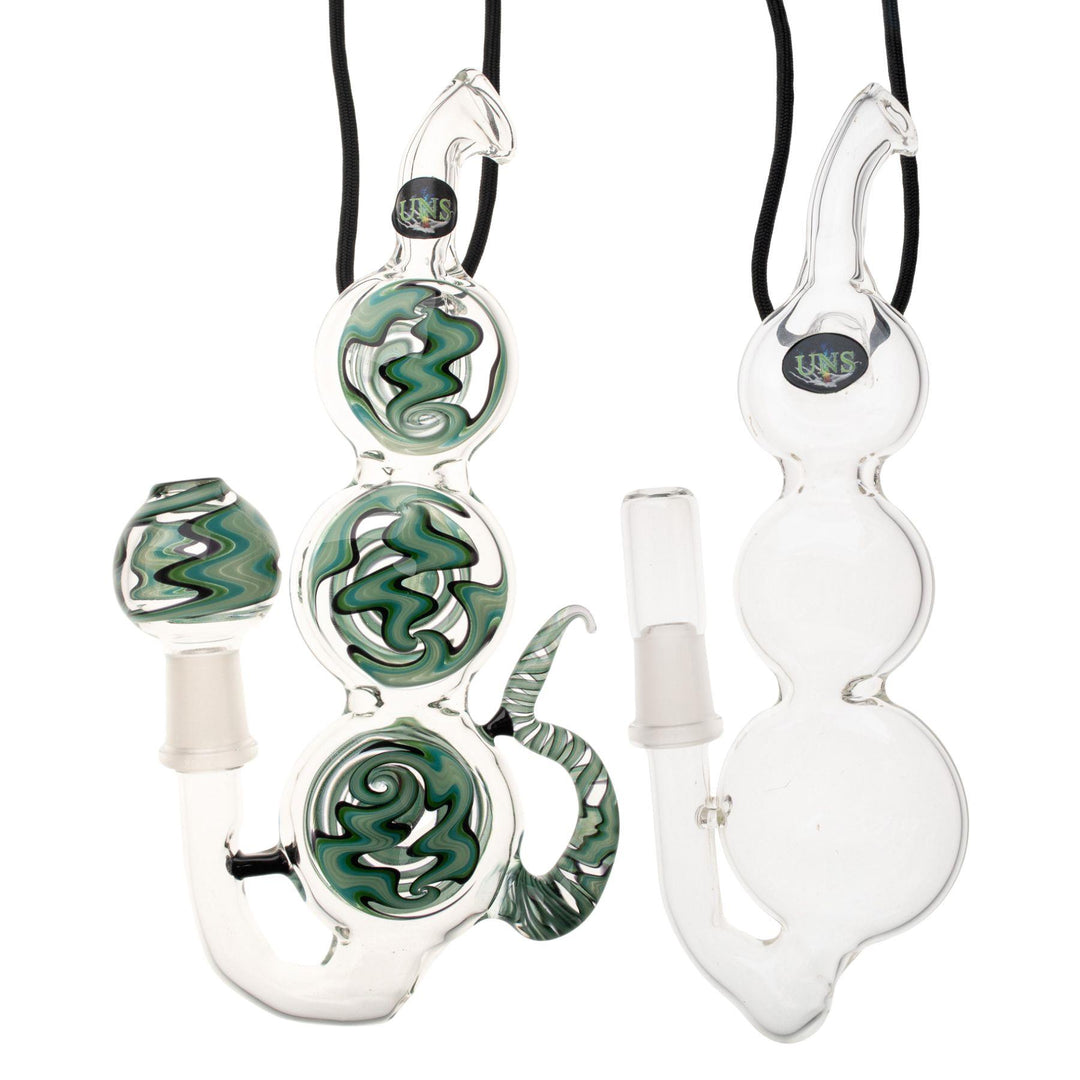 "Two Pendant Triple Disc Pipes on a white background," - Up N Smoke.