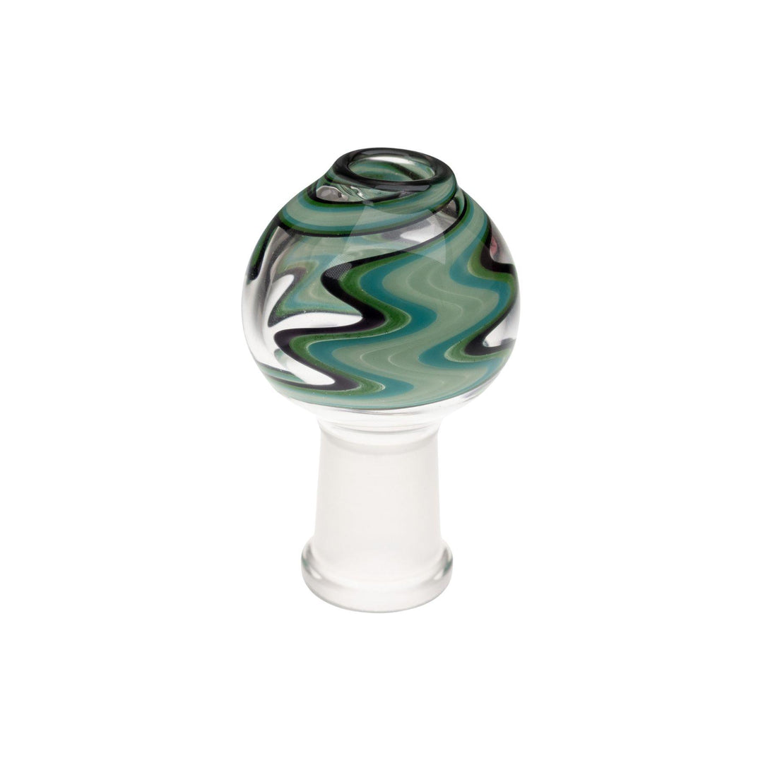 "Herb slide with blue and green wig-wag patterns that goes with a Pendant Triple Disc Pipe," - Up N Smoke.