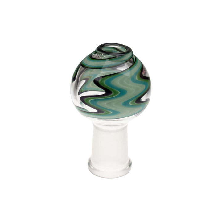 "Herb slide with blue and green wig-wag patterns that goes with a Pendant Triple Disc Pipe," - Up N Smoke.