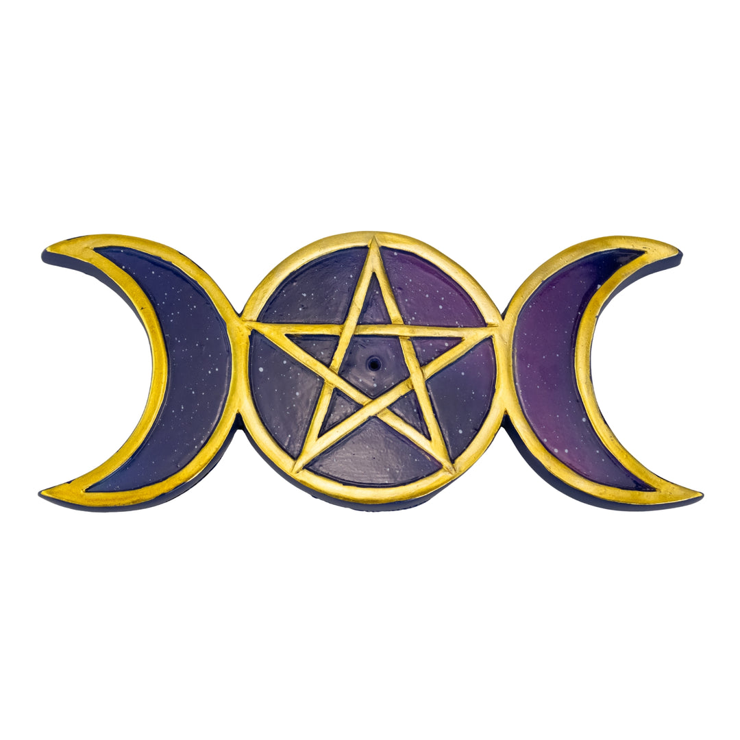 Pentagram and Triple Moon Incense Burner front facing on a white background - Up N Smoke