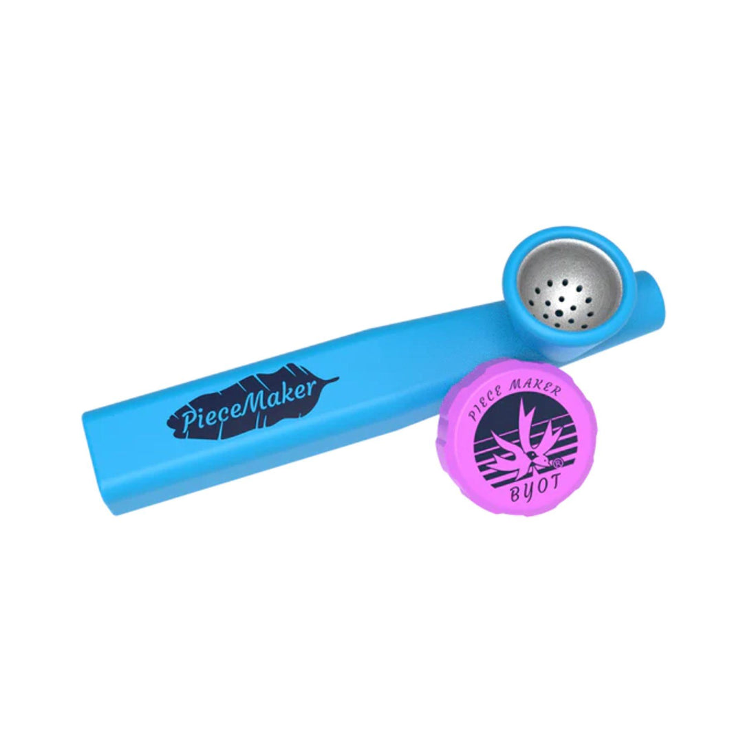 "A Beast Blue PieceMaker Kazili Silicone Pipe that has a bowl-saver cap and a stainless steel removable bowl," - Up N Smoke.