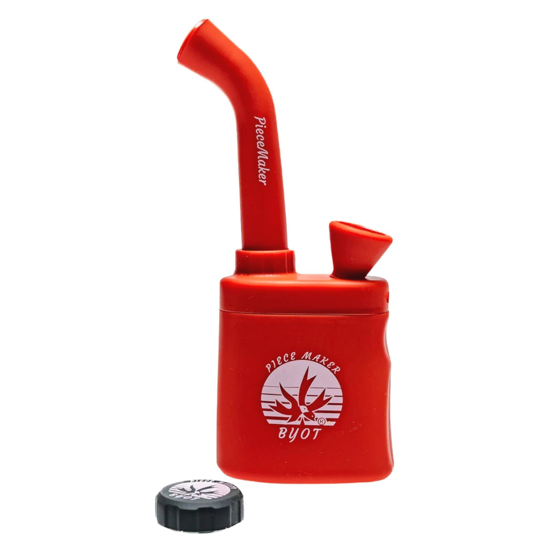 PieceMaker Silicone Klutch Water Pipe red with cap off on a white background - Up N Smoke