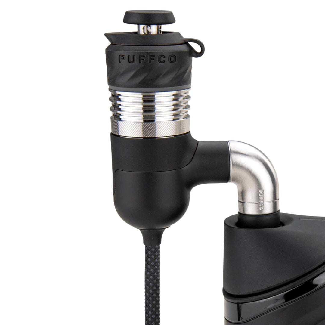 Puffco Pro Link Onyx cable connecting to Puffco up close  on a white background - Up N Smoke