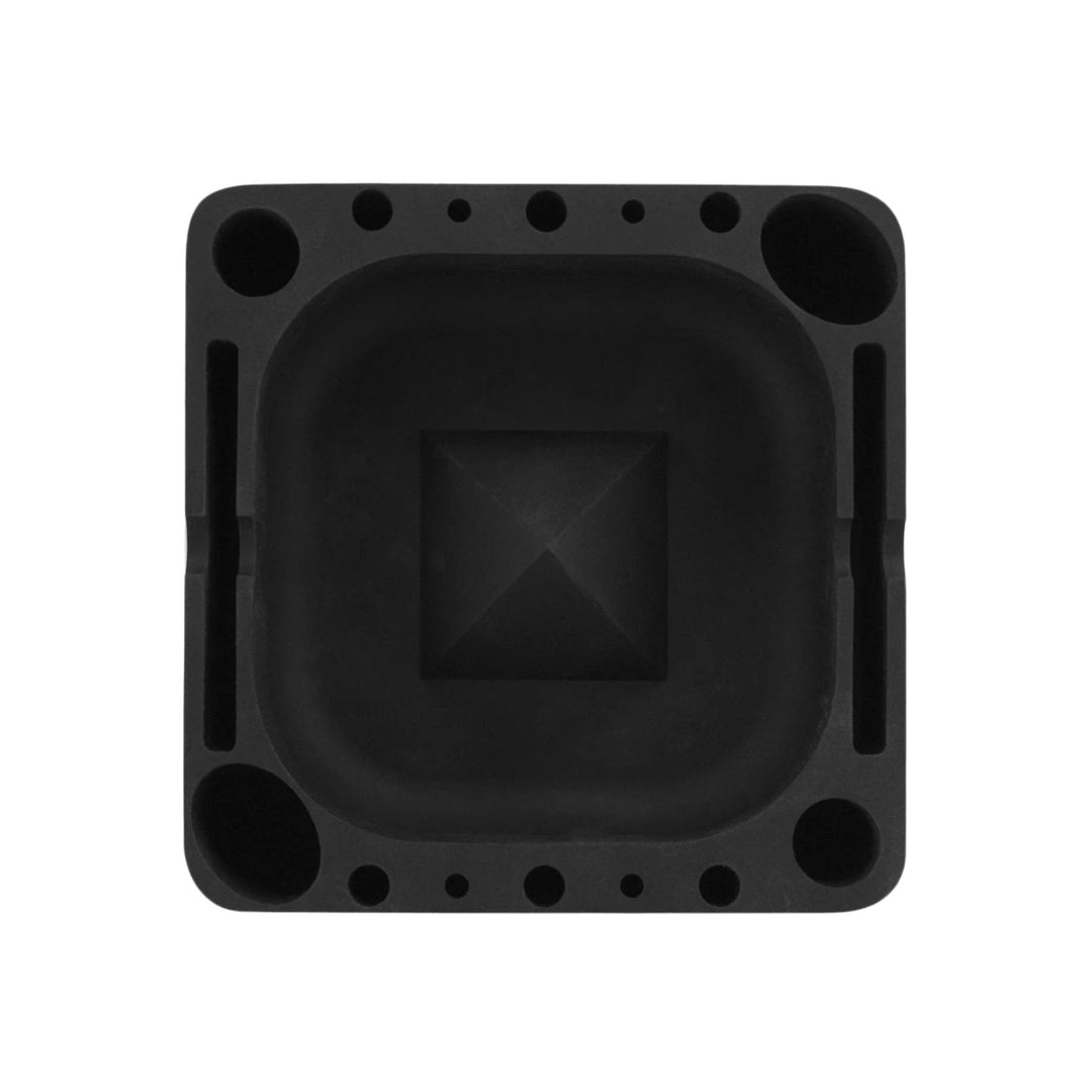 "A black square Pulsar Tap Tray on a white background. This product is used as a debowler and can store multiple tools," - Up N Smoke.