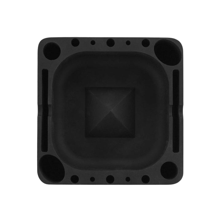 "A black square Pulsar Tap Tray on a white background. This product is used as a debowler and can store multiple tools," - Up N Smoke.