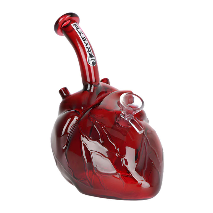"Front of a Pulsar Anatomical Heart Bubbler on a white background," - Up N Smoke.