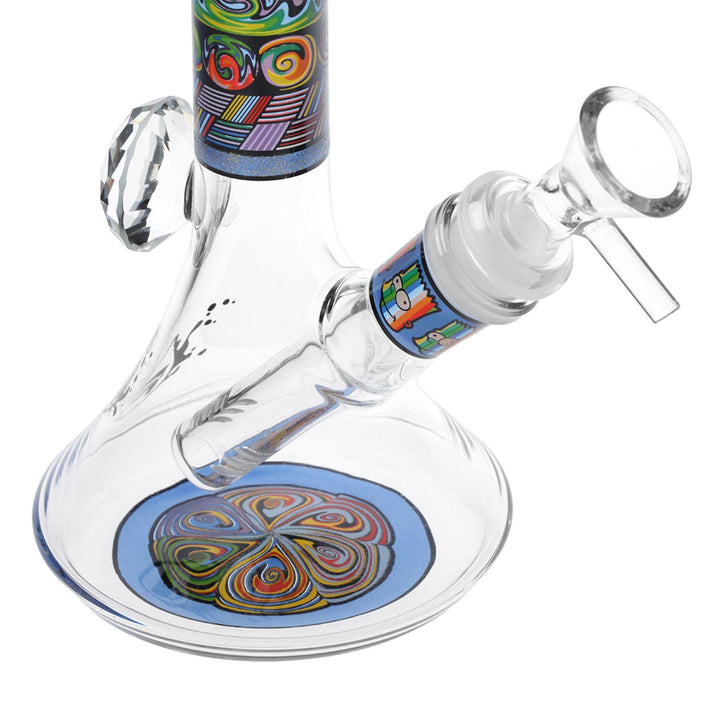 "Close-up of the interior of a Pulsar Bart Mosaic showing the diffused downstem and colorful interior on a white background," - Up N Smoke.