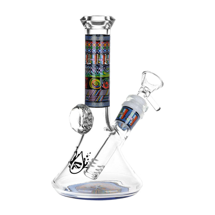 "Back-side view of a blue Pulsar Bart Mosaic Beaker on a white background," - Up N Smoke.