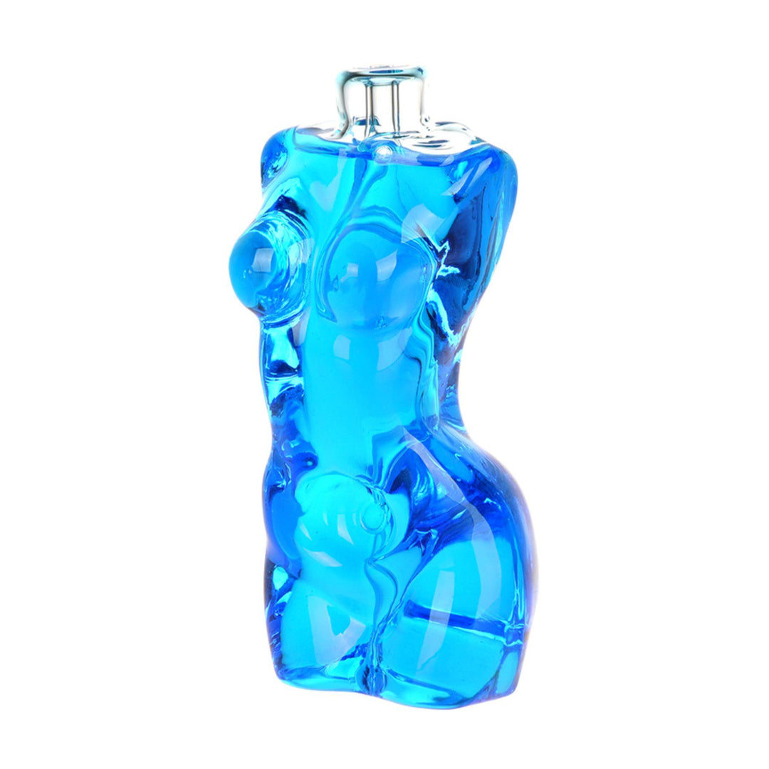 "A blue Pulsar Buxom Glycerin Hand Pipe on a white background," - Up N Smoke.