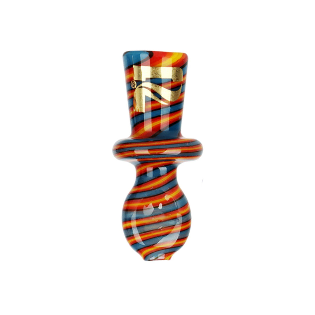 "A vibrant 1.75'' Pulsar Cone Holder in the color variation Fire with Blue on a white background," -  Up N Smoke.