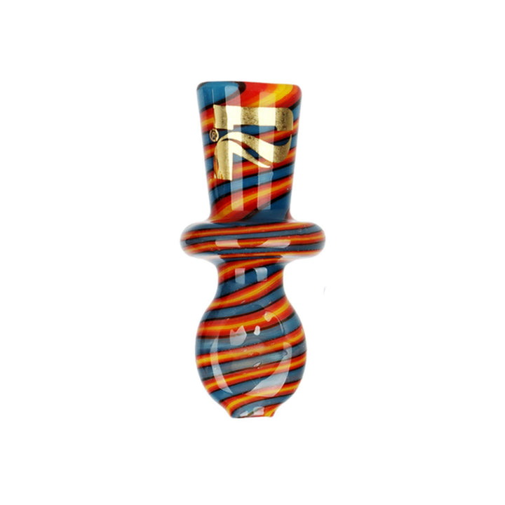 "A vibrant 1.75'' Pulsar Cone Holder in the color variation Fire with Blue on a white background," -  Up N Smoke.