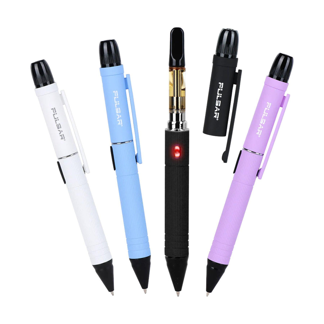 "Group of four Pulsar DL Scribe 510 Cartridge Vaporizers on a white background," - Up N Smoke.