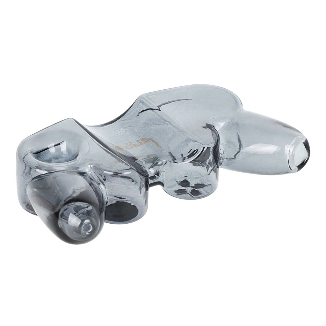 "Backside of a Pulsar Game Controller Hand Pipe that showcases the discreet herb bowl and carb cap," - Up N Smoke.