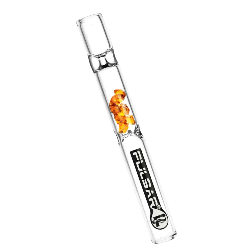 "Amber Pulsar Gem Chillum on a white background," - Up N Smoke.