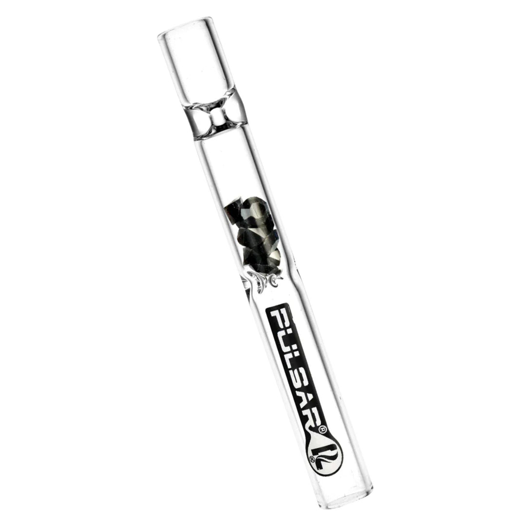 "Black Pulsar Gem Chillum on a white background," - Up N Smoke.