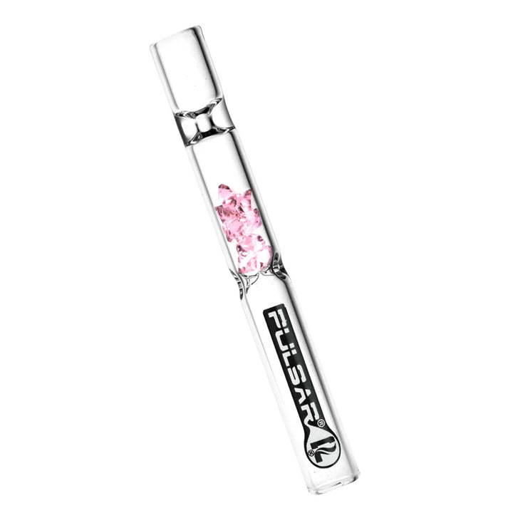 "Pink Pulsar Gem Chillum on a white background," - Up N Smoke.