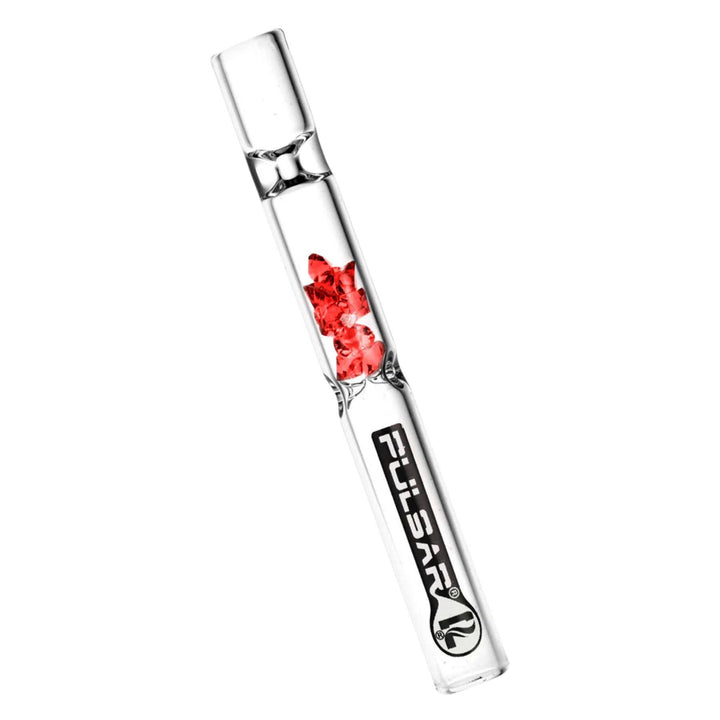 "Red Pulsar Gem Chillum on a white background," - Up N Smoke.