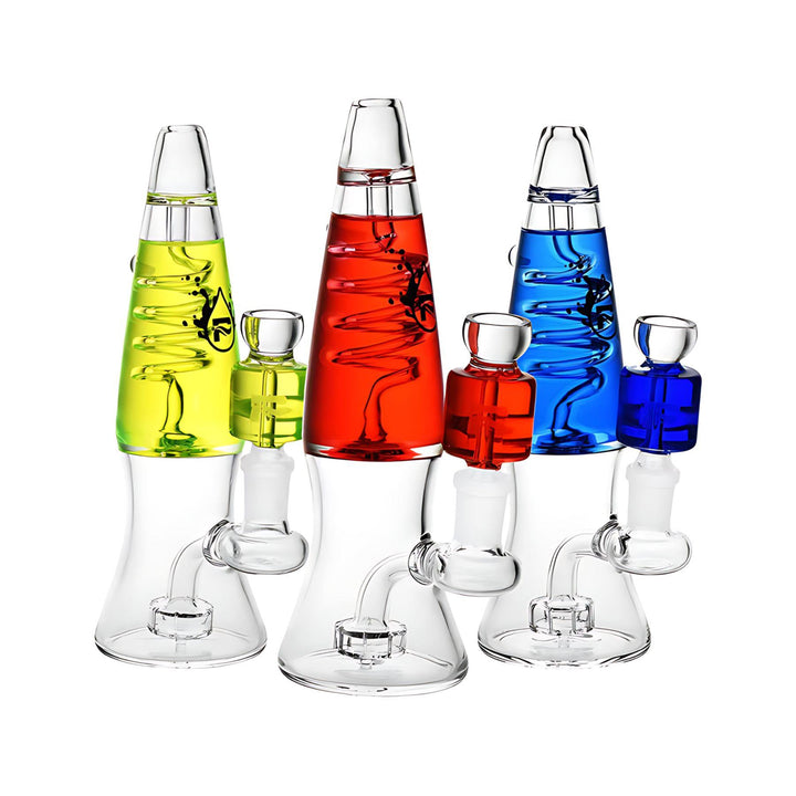 "Photograph of three different colored Pulsar Glycerin Coil Water Pipes." - Up N Smoke.