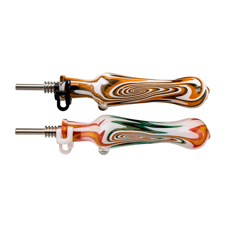 "Two Pulsar Wig Wag Nectar Collectors with swirling patterns and a titanium tip," - Up N Smoke.