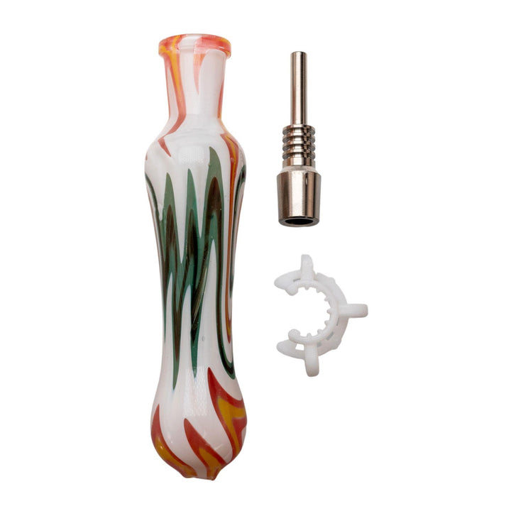 "Top-down view of all parts included in a Pulsar Wig Wag Nectar Collector on a white background," - Up N Smoke.