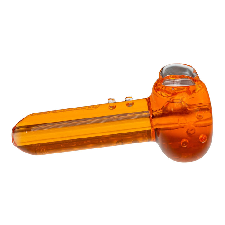 "Right-side view of an orange Pulsar Glycerin Herb Spoon on a white background," - Up N Smoke.