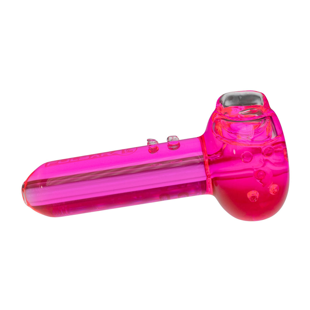 "Right-side view of a Pulsar Glycerin Herb Spoon in the color pink," - Up N Smoke.