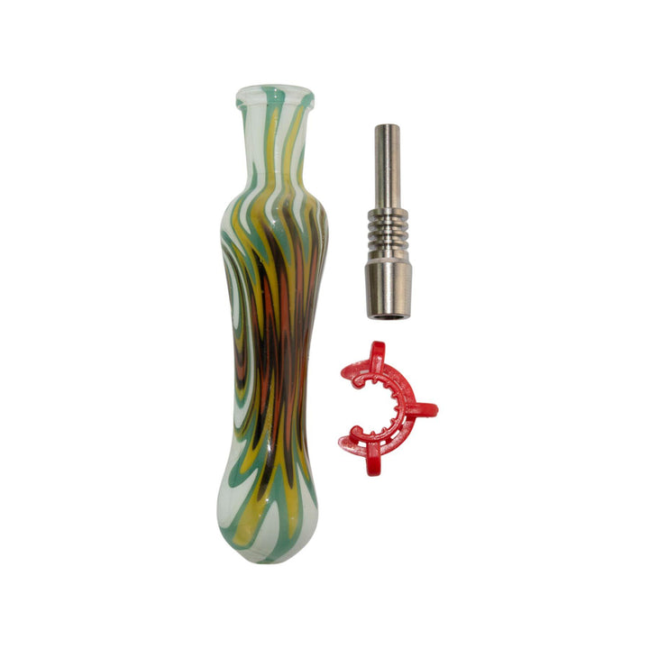"Pulsar Titanium Wig Wag Nectar Collector with all the compartments separated on a white background," - Up N Smoke.