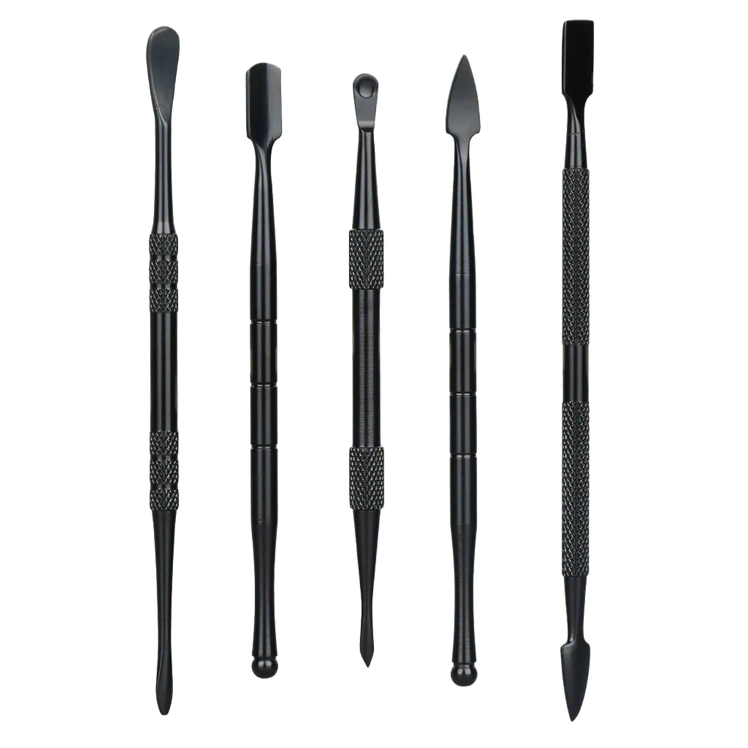 Set of five black dab tools with various shapes on a white background - Up N Smoke