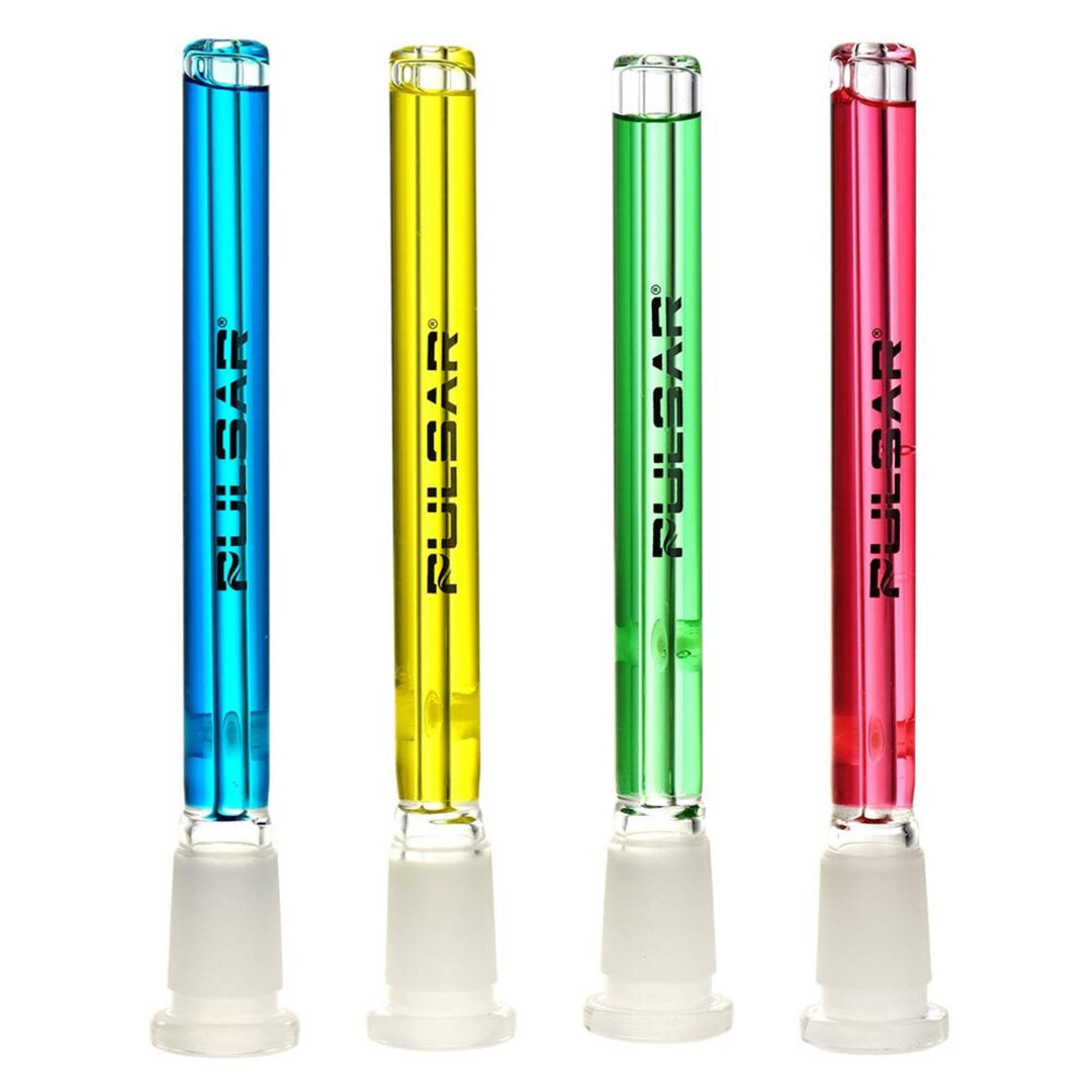 Group photo of all the colors of our Pulsar Glycerin Downstems - Up N Smoke