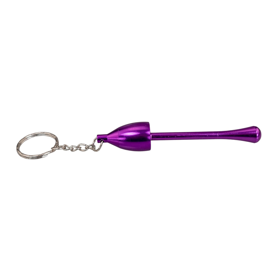 "Purple Mushroom Keychain Hand Pipe on a white background," - Up N Smoke.