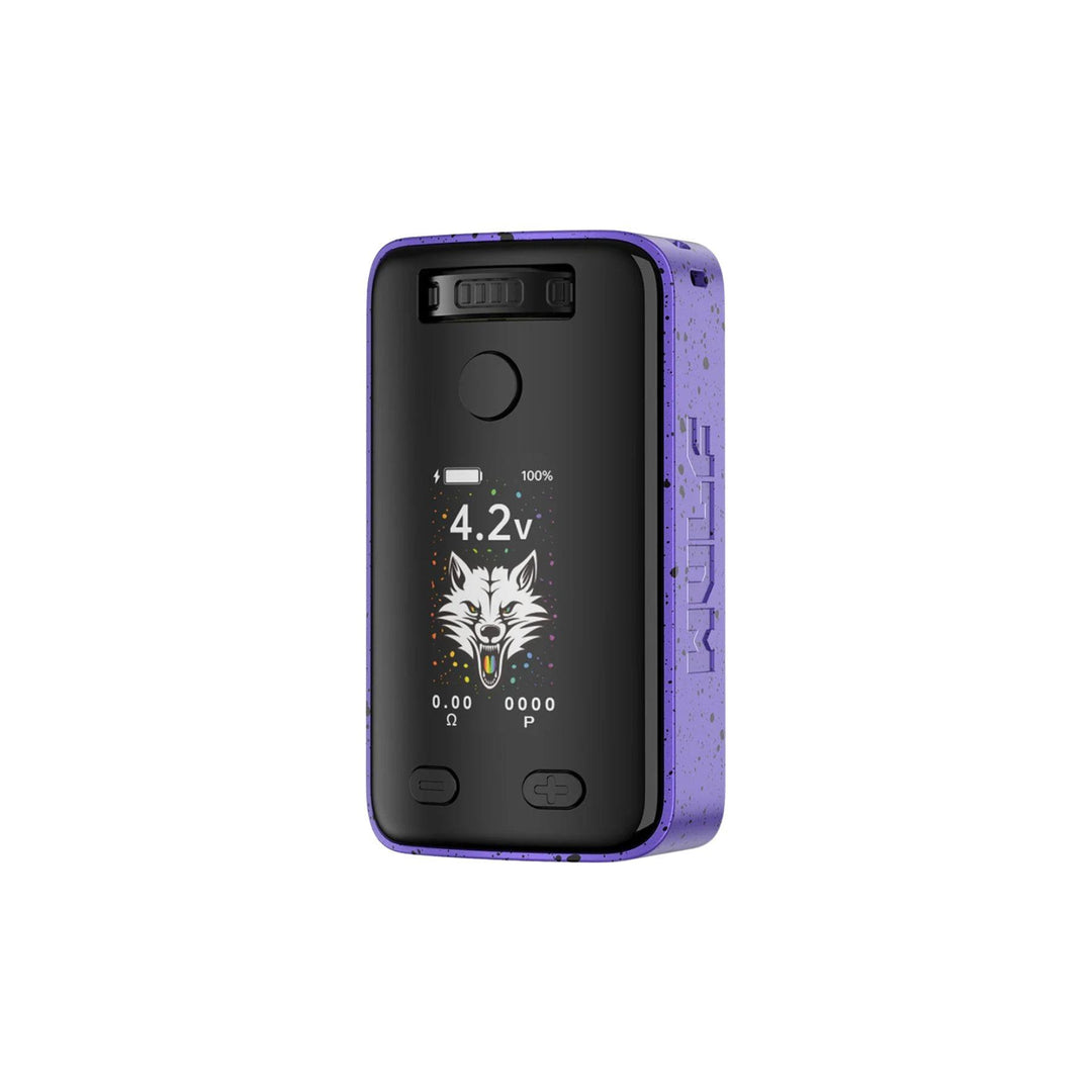 "A purple and black splatter Yocan WULF Uni 3.0 510 Cartridge Battery on a white background," - Up N Smoke.