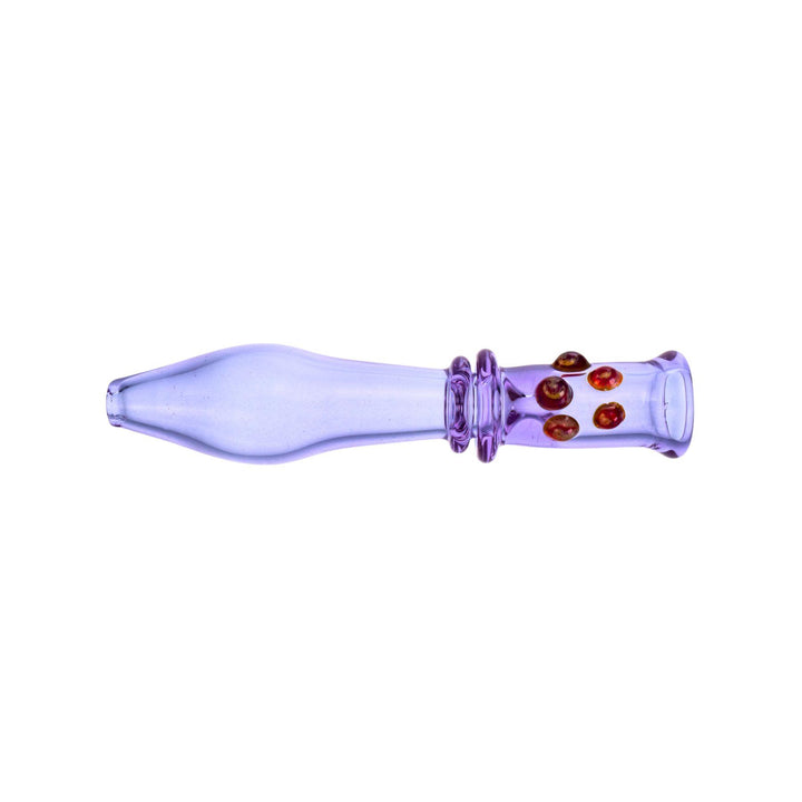 "A 4.75-inch purple Washboard Chillum, blown by hand with the inside-out Maria technique. Its deep bowl is accented with multiple purple dots, offering aesthetic appeal and preventing rolling. Crafted in the USA for enhanced smoking sessions." - Up N Smoke.