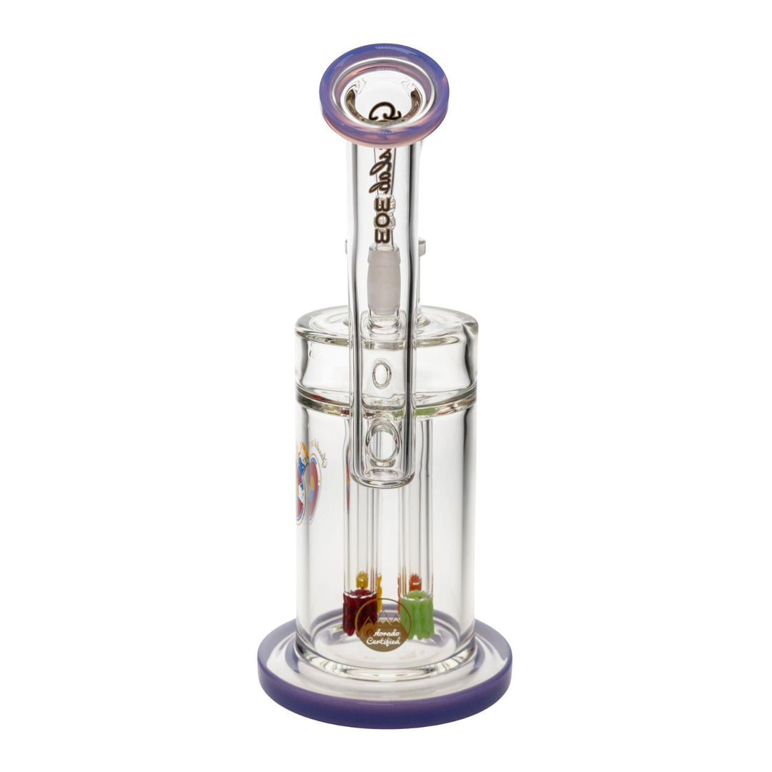 "Backside of a Glass Lab 303 Quadruple Colored Lace Water Pipe on a white background," - Up N Smoke.