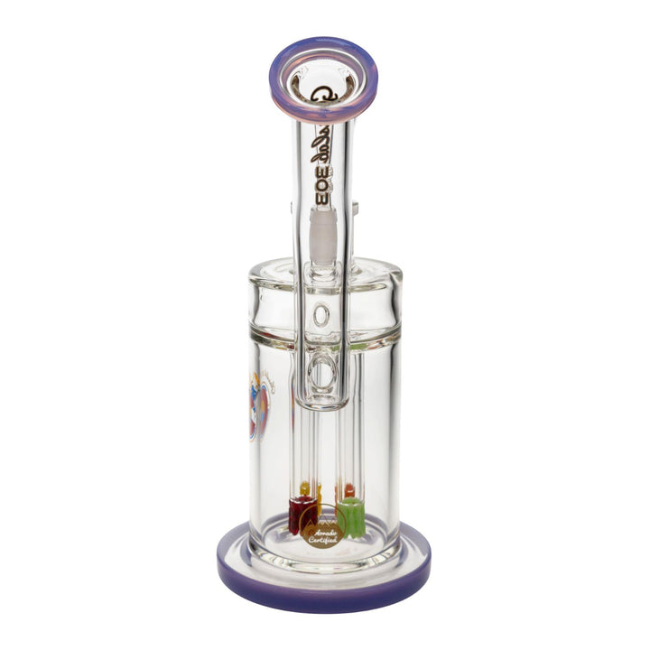 "Backside of a Glass Lab 303 Quadruple Colored Lace Water Pipe on a white background," - Up N Smoke.