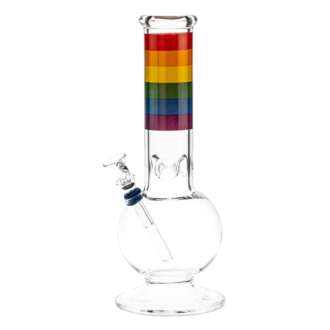 Rainbow Flare Bubble Water Pipe left angle displayed on a white background - Up N Smoke