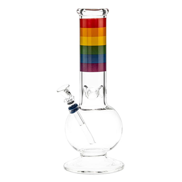 Rainbow Flare Bubble Water Pipe left angle displayed on a white background - Up N Smoke