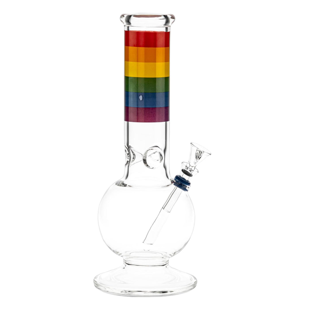 Rainbow Flare Bubble Water Pipe right angle displayed on a white background - Up N Smoke