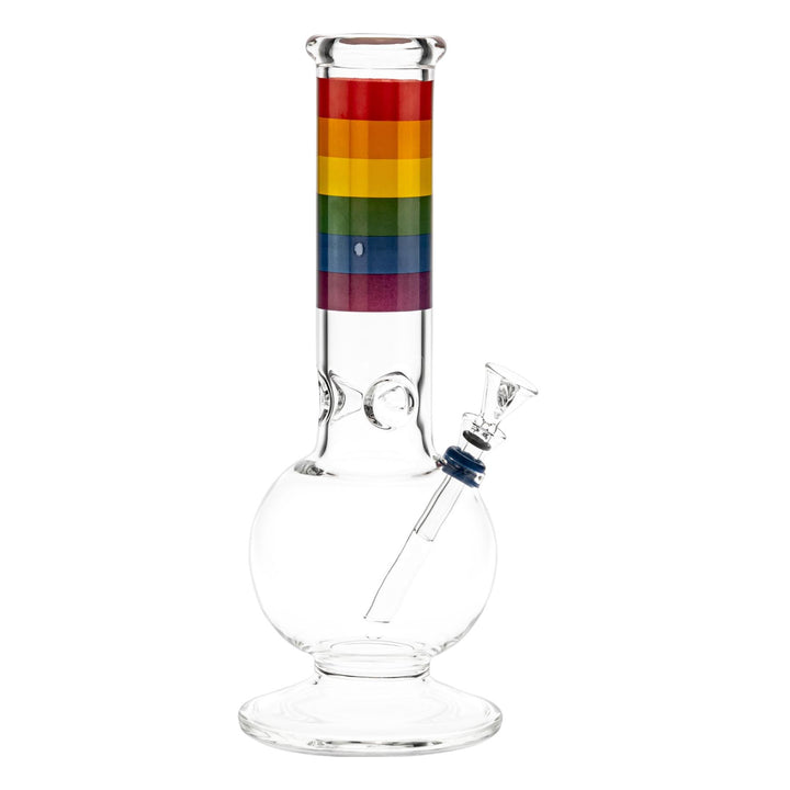 Rainbow Flare Bubble Water Pipe right angle displayed on a white background - Up N Smoke