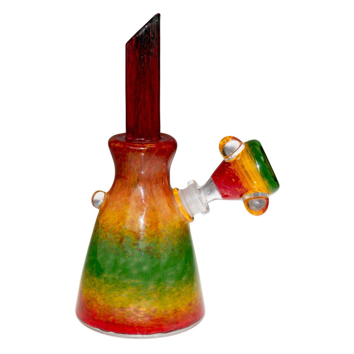 "Right-side view of a Rasta Water Pipe on a white background," - Up N Smoke.