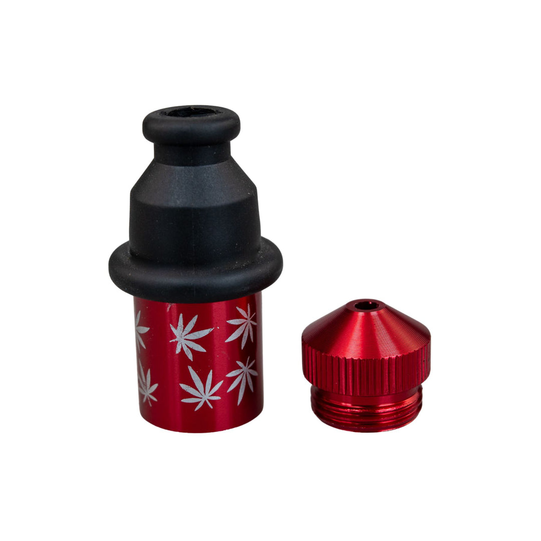 "Red Leaf Bullet Pipe with its front compartment removed and placed to the side of the rest of the smoking device," - Up N Smoke.