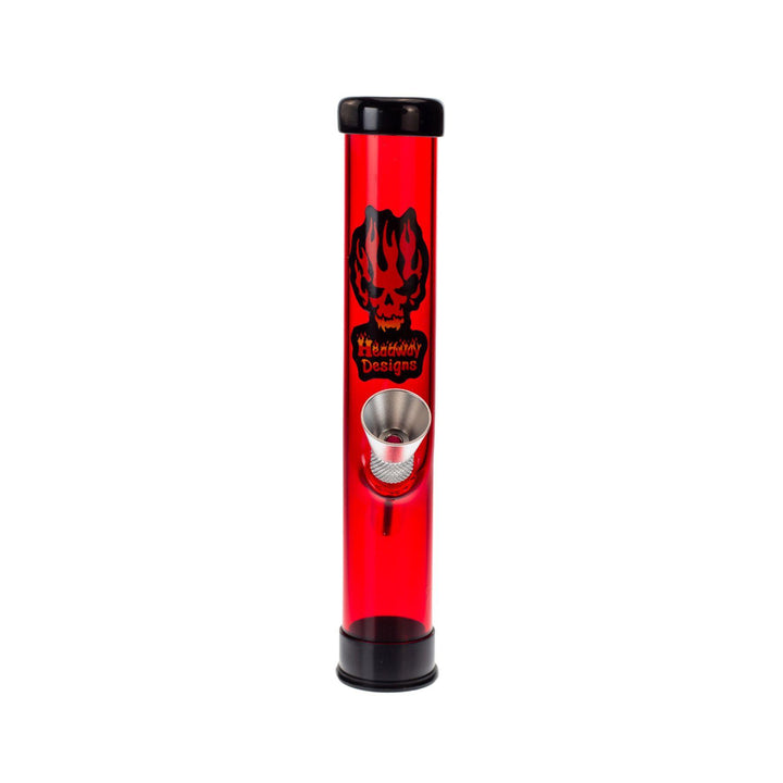 "A straight-on photograph of a red acrylic Headway Designs water pipe." - Up N Smoke.