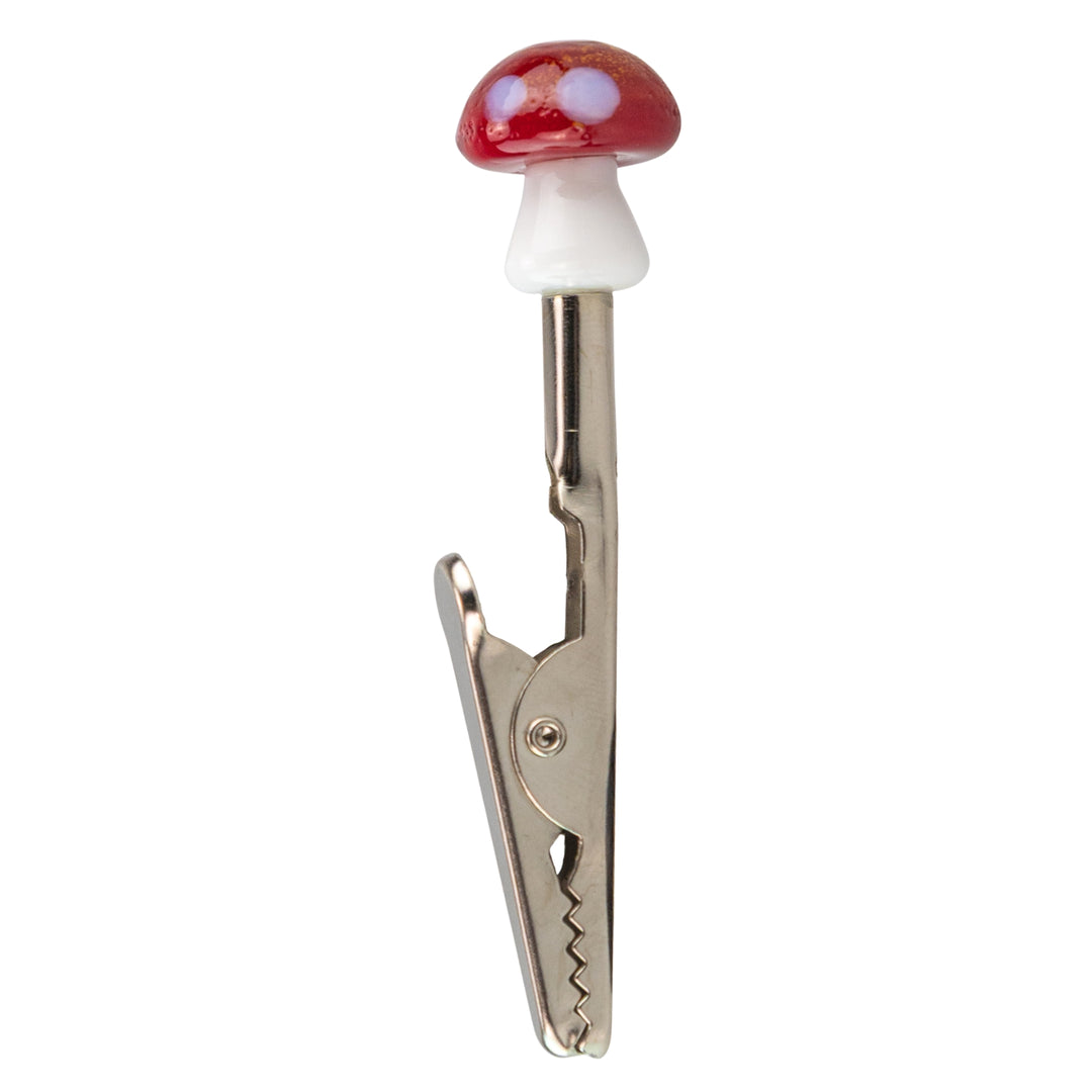 Glass Roach Clip Assorted mushroom on a white background side angle - Up N Smoke