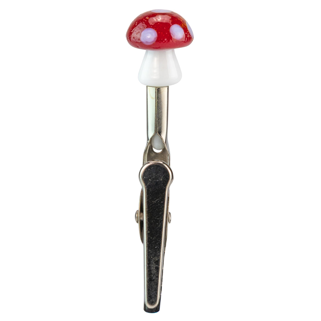 Glass Roach Clip Assorted mushroom on a white background back angle - Up N Smoke
