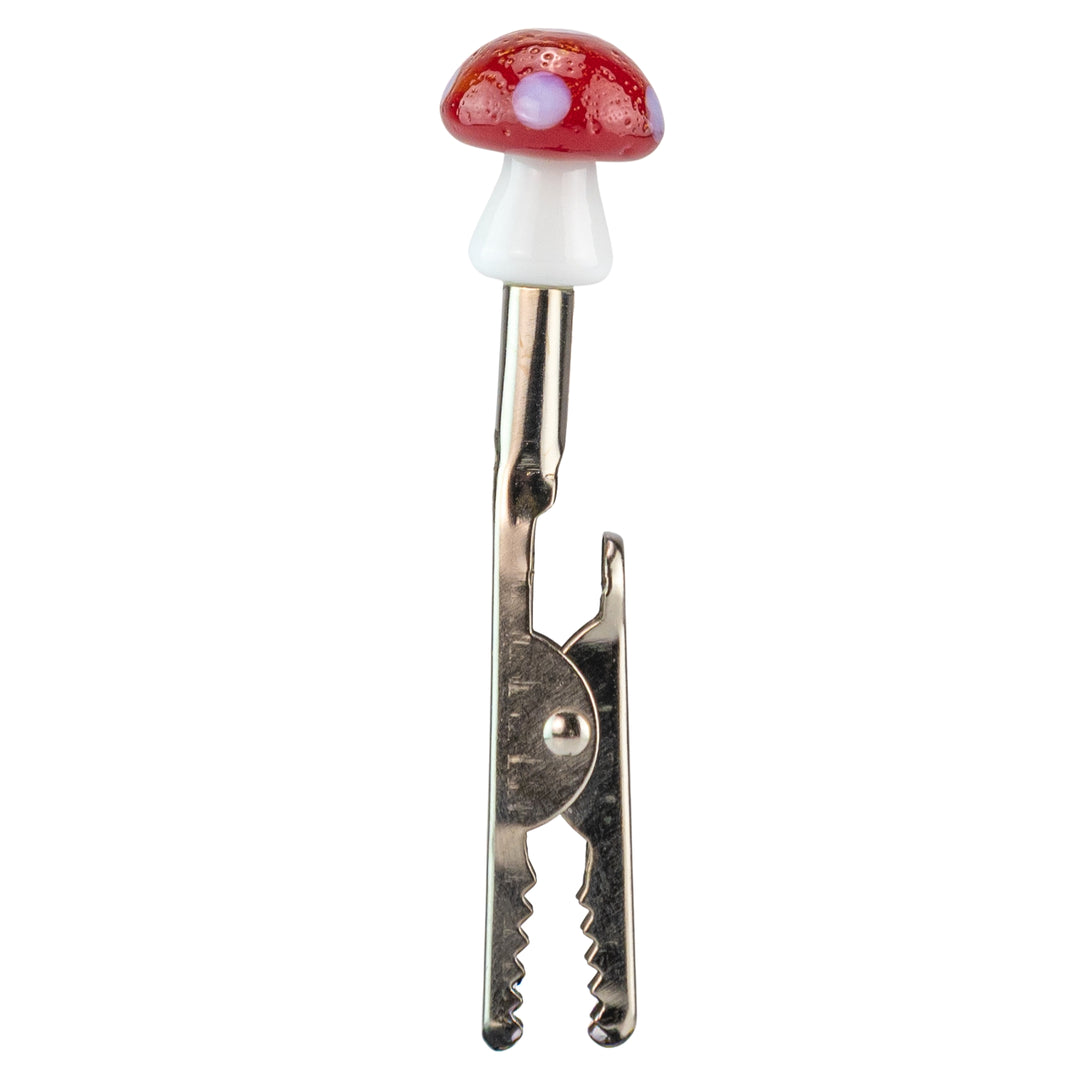 Glass Roach Clip Assorted mushroom on a white background clip pinch angle  - Up N Smoke