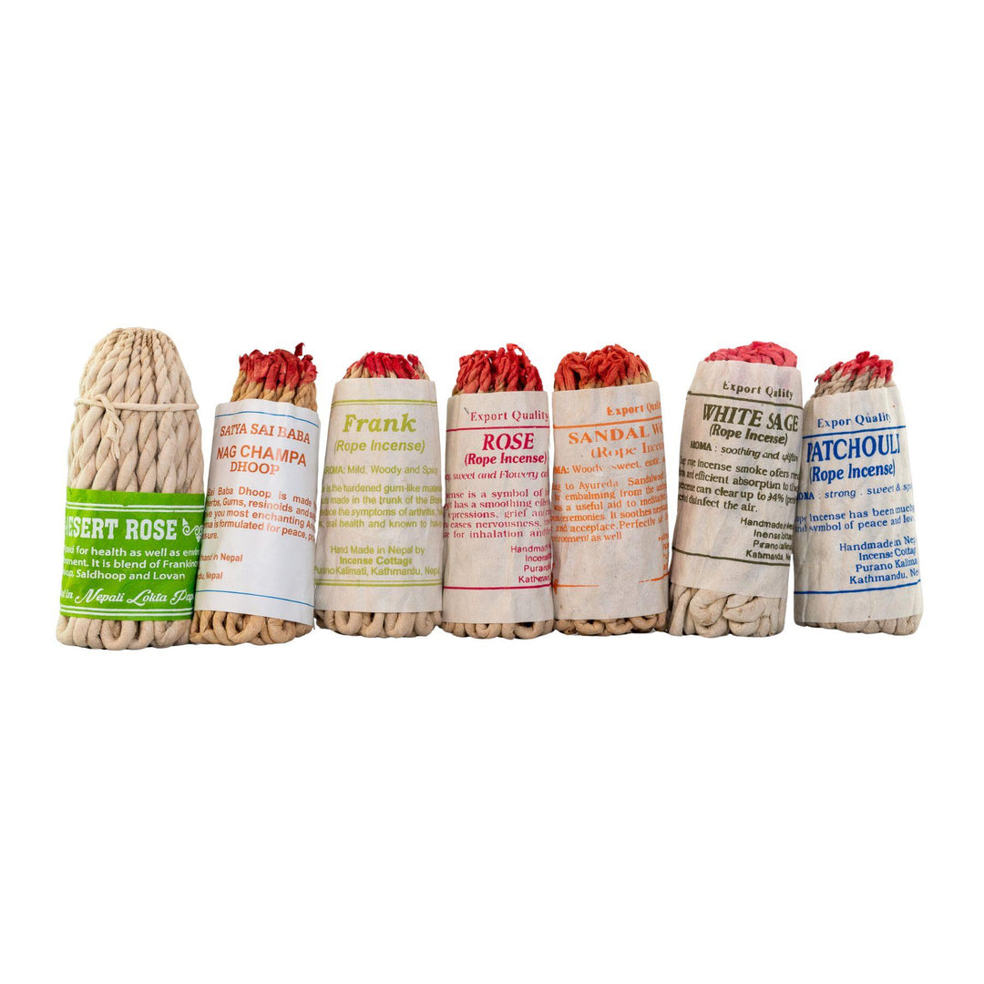 "Set of 7 Rope Incense Bundles on a white background," - Up N Smoke.