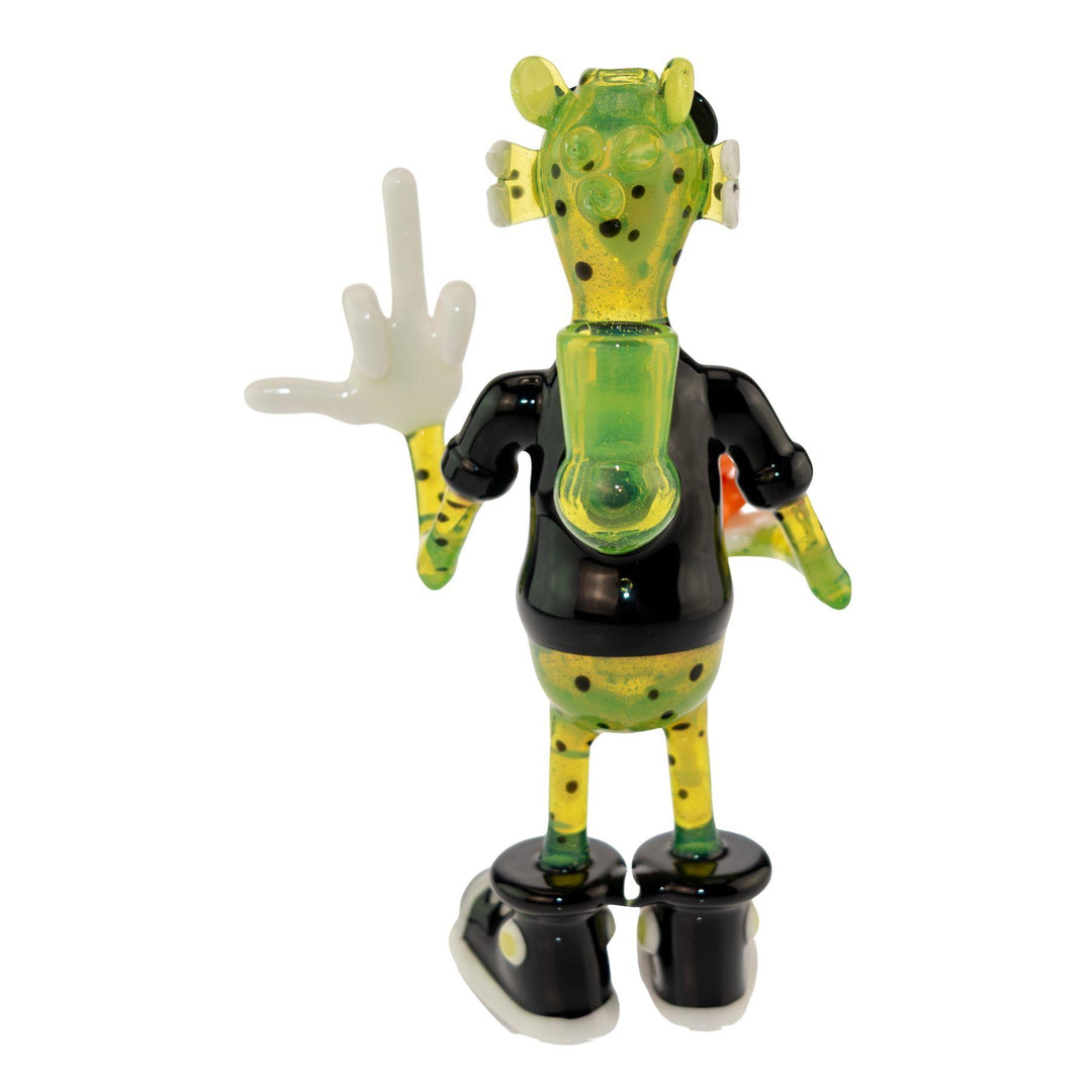 "Backside of a Rude Boy Glass Chester Rig, featuring the 14mm slide joint on a white background," - Up N Smoke.