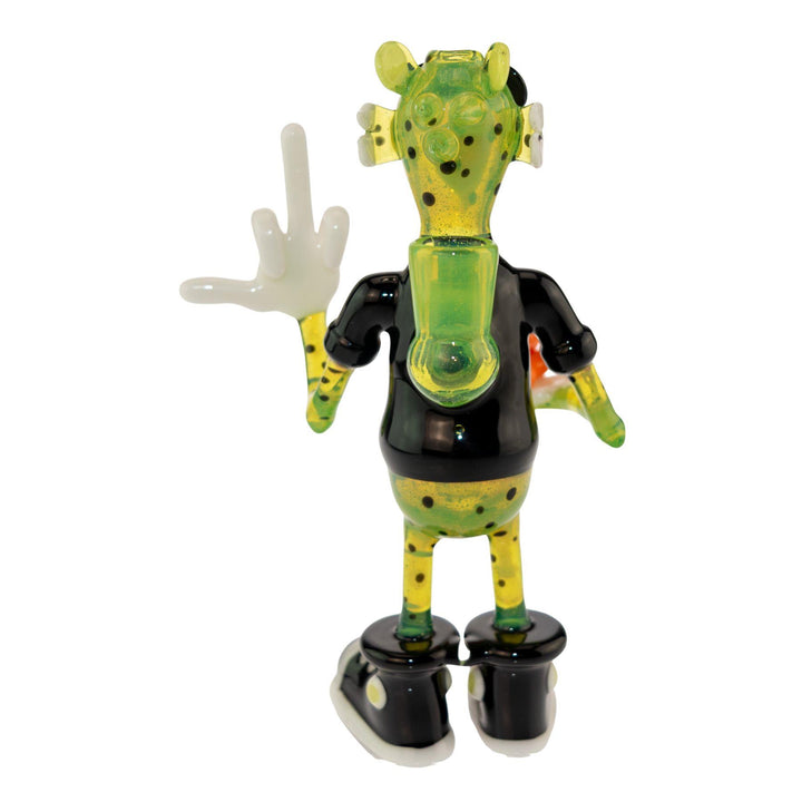 "Backside of a Rude Boy Glass Chester Rig, featuring the 14mm slide joint on a white background," - Up N Smoke.