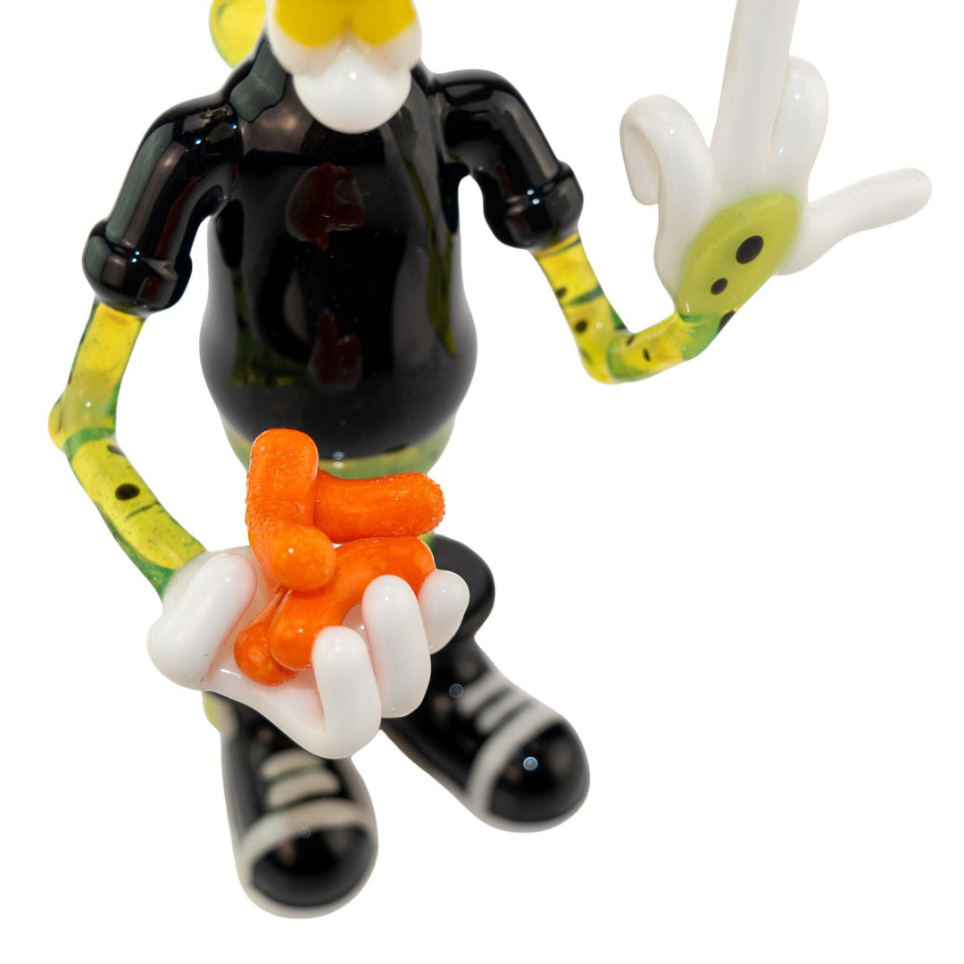 "Close up of the hands of a Rude Boy Glass Chester Rig on a white background," - Up N Smoke.