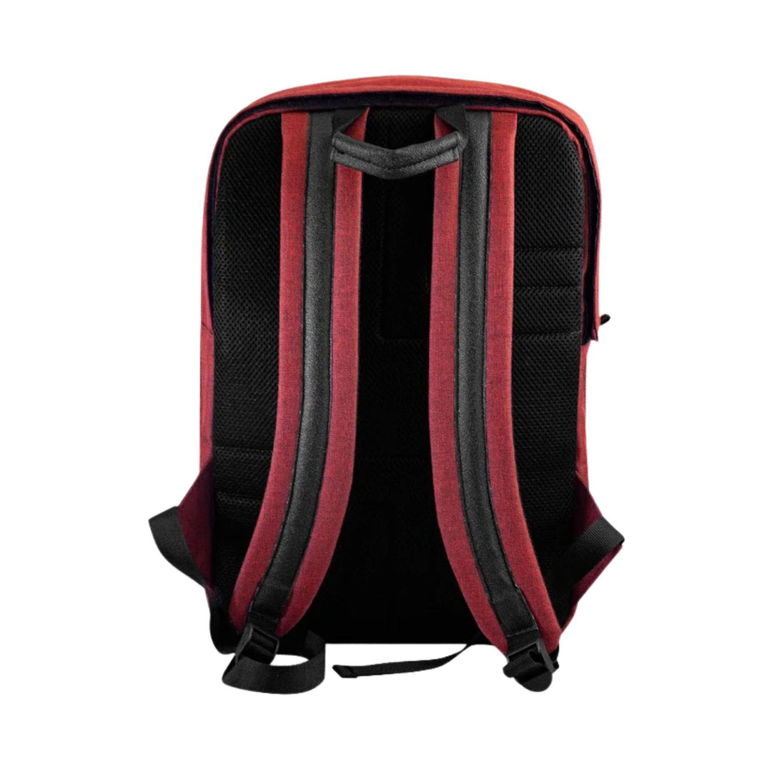 "Backside of a red SK9 Urban Backpack on a white background," - Up N Smoke.